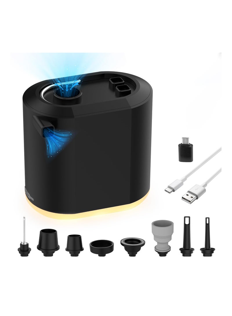 Mini Portable Electric Air Pump for Inflatables with Camping Light, 3600mAh USB Rechargeable Battery, Ideal for Pool Floats, Mattresses, Swimming Rings, and Vacuum Bags (Includes 8 Nozzles) - Image 1