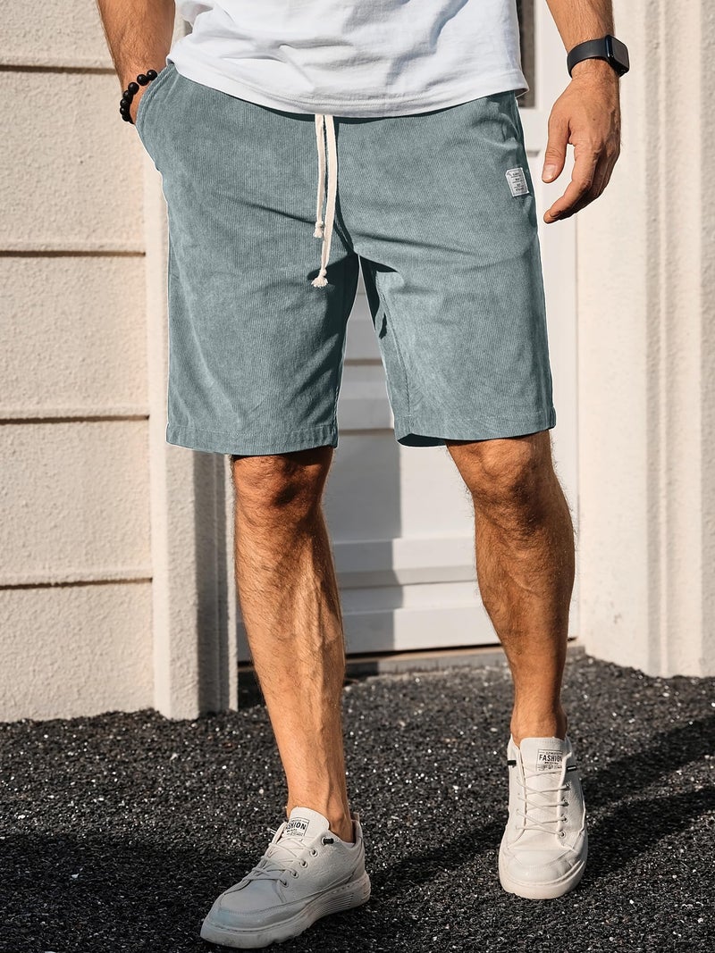 PLEPAN Mens Corduroy Shorts Casual 7 Inch Inseam Elastic Waist Drawstring Summer Beach Jean Shorts Smal Light Blue - Image 2