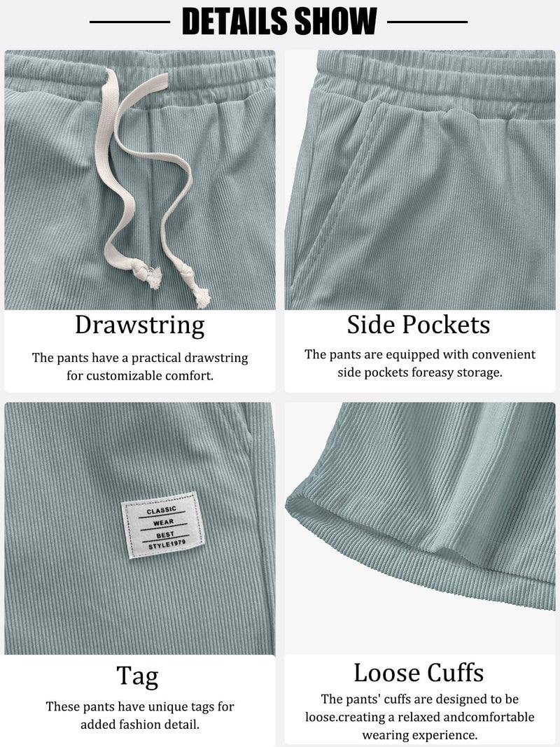 PLEPAN Mens Corduroy Shorts Casual 7 Inch Inseam Elastic Waist Drawstring Summer Beach Jean Shorts Smal Light Blue - Image 4