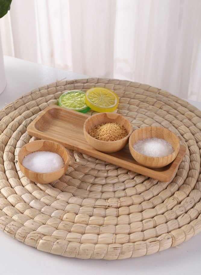 MAIDI Natural Bamboo 3-Bowl & Tray Tableware Set - Home & Restaurant Seasoning Sauce Snack Dishes, Japanese Minimalist Dessert Nut Storage Plates, Detachable Healthy Eco-Friendly Wooden Dipping Bowls - Image 1