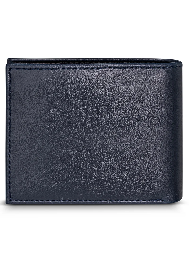 بوليس Malino Blue Flat Grain Vegan Leather Bi-fold Wallet for Men