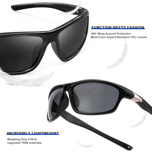 SKYOAK 2 Pack Polarized Sports Sunglasses for Men Women, TR90 Wrap Around Design Sun Glasses UV400 Protection Outdoor Driving Cycling Fishing Black+Tortoise - Image 5