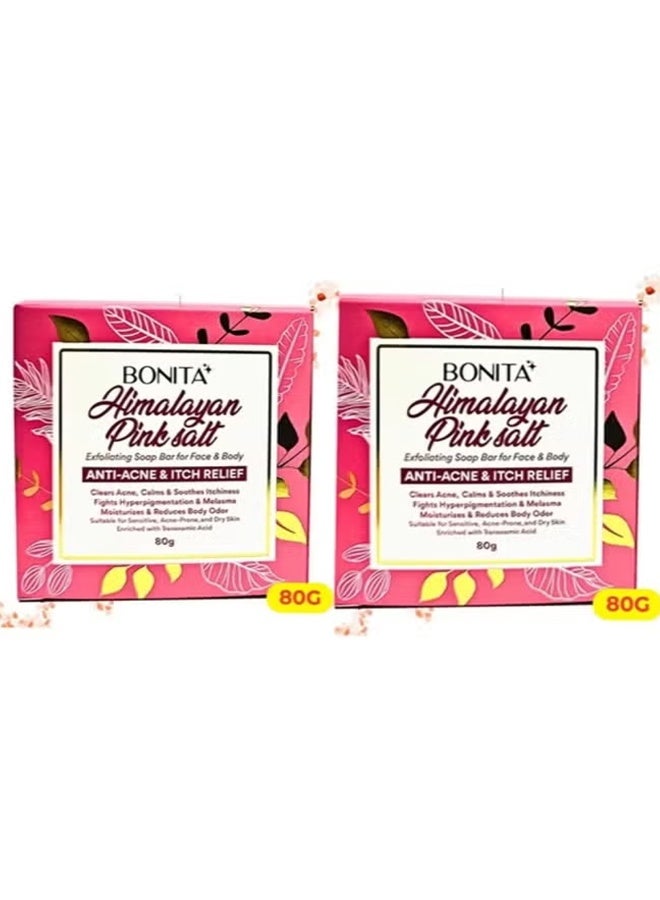 صابون ملح الهيمالايا الوردي المقشر للوجه والجسم، مجموعة من قطعتين، 80 جرام لكل منهما