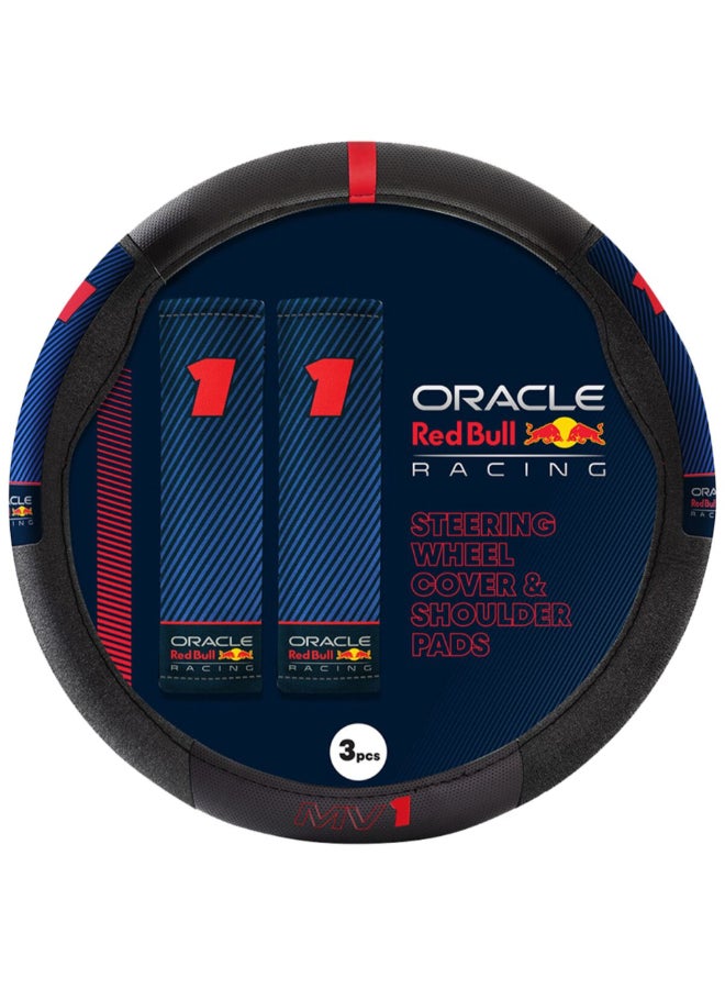 Red Bull MV1 Oracle Racing Steering Wheel Cover and Shoulder Pad Set Multicolour 38 x 5 x 38 cm RBSWCK002MVBR  - Image 1