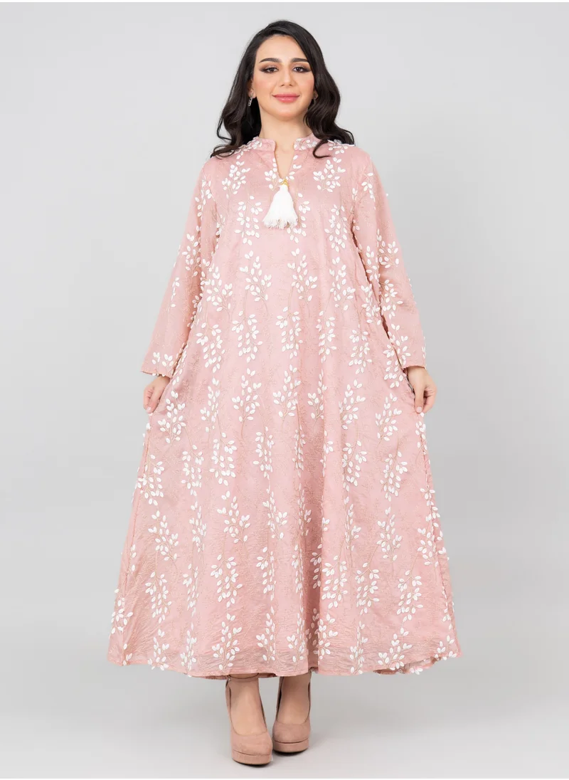 IKKXA Petal Grace Embroidered Jalabiya OMN02 Peach