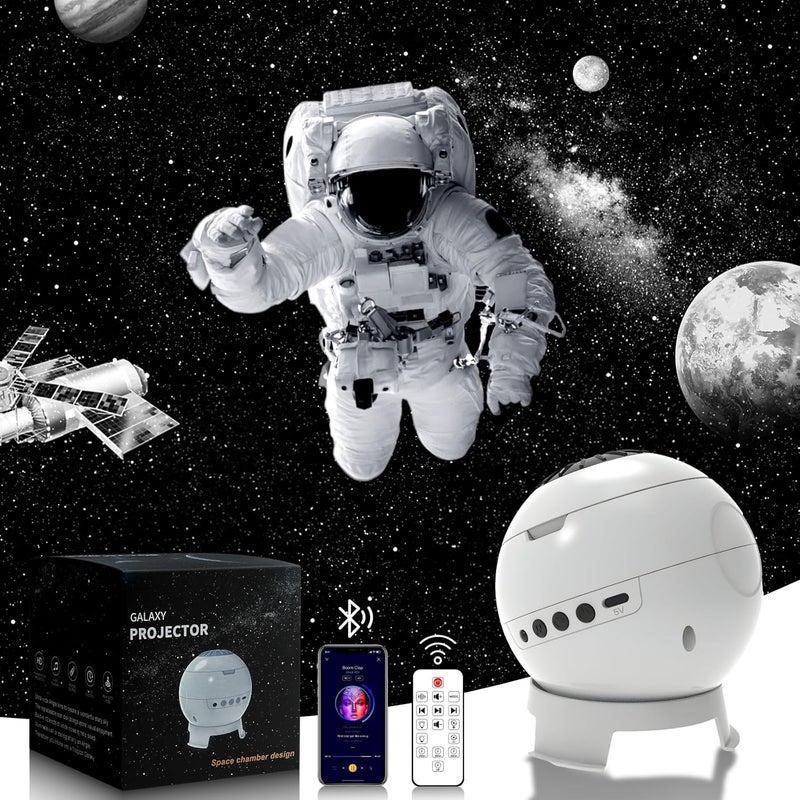 MERTTURM Planetarium Projector, Galaxy Star Projector, 8 HD Glass Discs(never fade) & Adjustable Focus Lens, Night Light with 3 Stage Timer, Ceiling Light with Bluetooth 5.0 Speaker & White Noise - Image 1