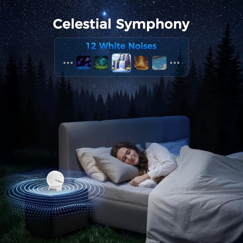MERTTURM Planetarium Projector, Galaxy Star Projector, 8 HD Glass Discs(never fade) & Adjustable Focus Lens, Night Light with 3 Stage Timer, Ceiling Light with Bluetooth 5.0 Speaker & White Noise - Image 5