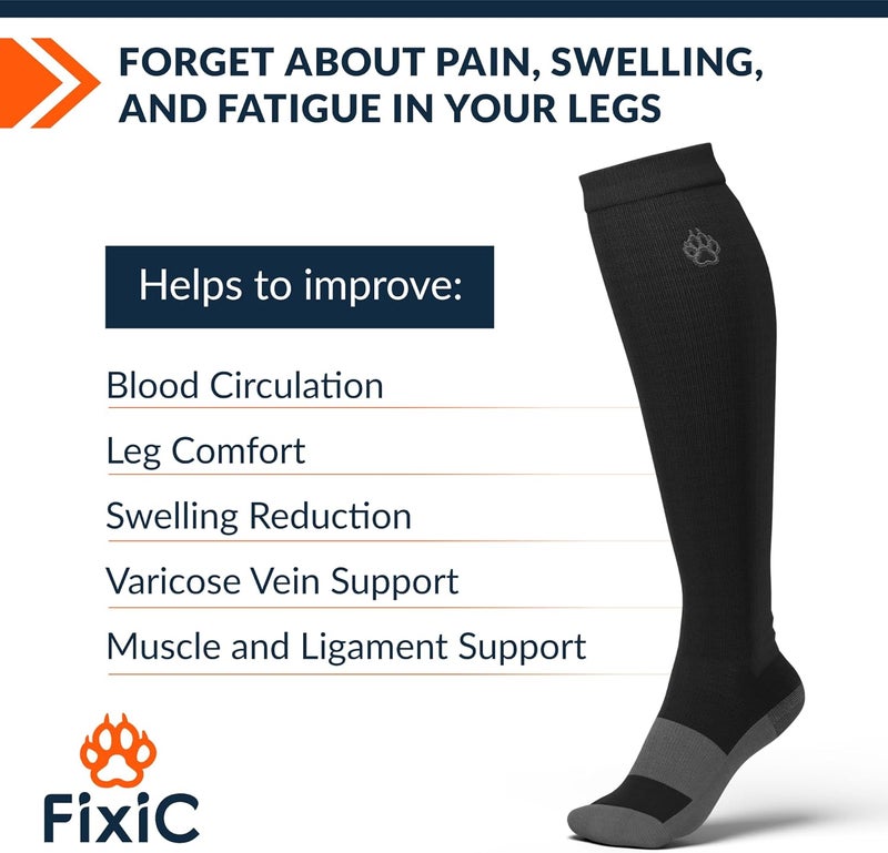 FixiC Compression Socks Men  Women  3 Pairs LXL 815 1520 mmHg  Compression Stockings for Women and Men  Black Circulation Socks  Support Socks for Training Traveling Diabetics and More - Image 2