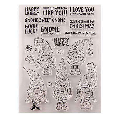 arriettycraft Arbuya Merry Christmas Happy New Year Gnome Clear Stamps for Cards Making or Journaling, Christmas Gnomes Sentiment Rubber Stamps for Journals, Scrapbooking Albums and Other Paper Crafts - Image 1