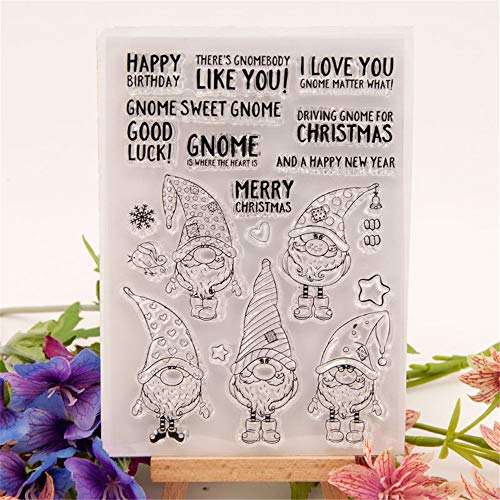 arriettycraft Arbuya Merry Christmas Happy New Year Gnome Clear Stamps for Cards Making or Journaling, Christmas Gnomes Sentiment Rubber Stamps for Journals, Scrapbooking Albums and Other Paper Crafts - Image 4