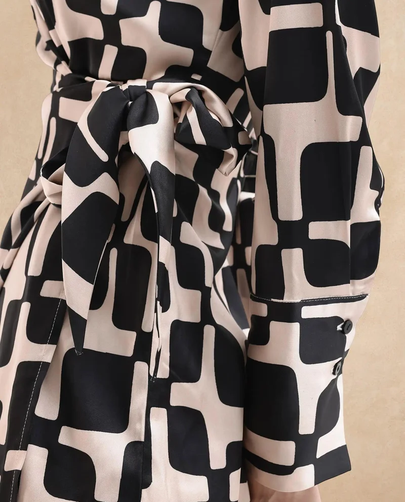 Rareism Women's Geometric Print Wrap Mini Dress