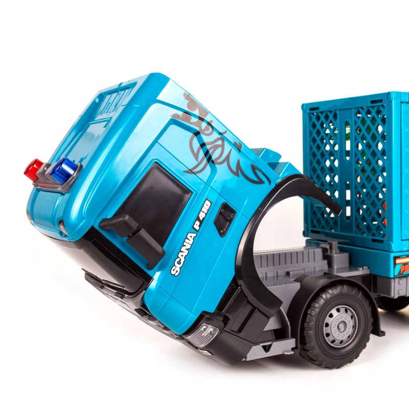 The Toys Home شاحنة نقل الحيوانات الكبيرة من SCANIA تعمل بالاحتكاك، مركبة نقل الماشية الزرقاء مع قفص، شاحنة نقل ثقيلة للأطفال من عمر 3 سنوات فما فوق - Image 2