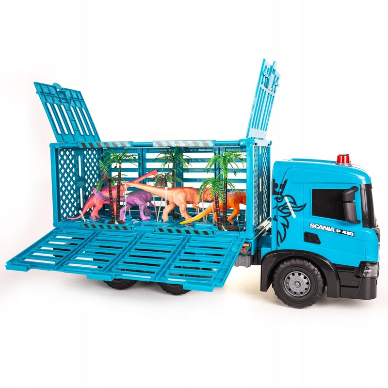 The Toys Home شاحنة نقل الحيوانات الكبيرة من SCANIA تعمل بالاحتكاك، مركبة نقل الماشية الزرقاء مع قفص، شاحنة نقل ثقيلة للأطفال من عمر 3 سنوات فما فوق - Image 3