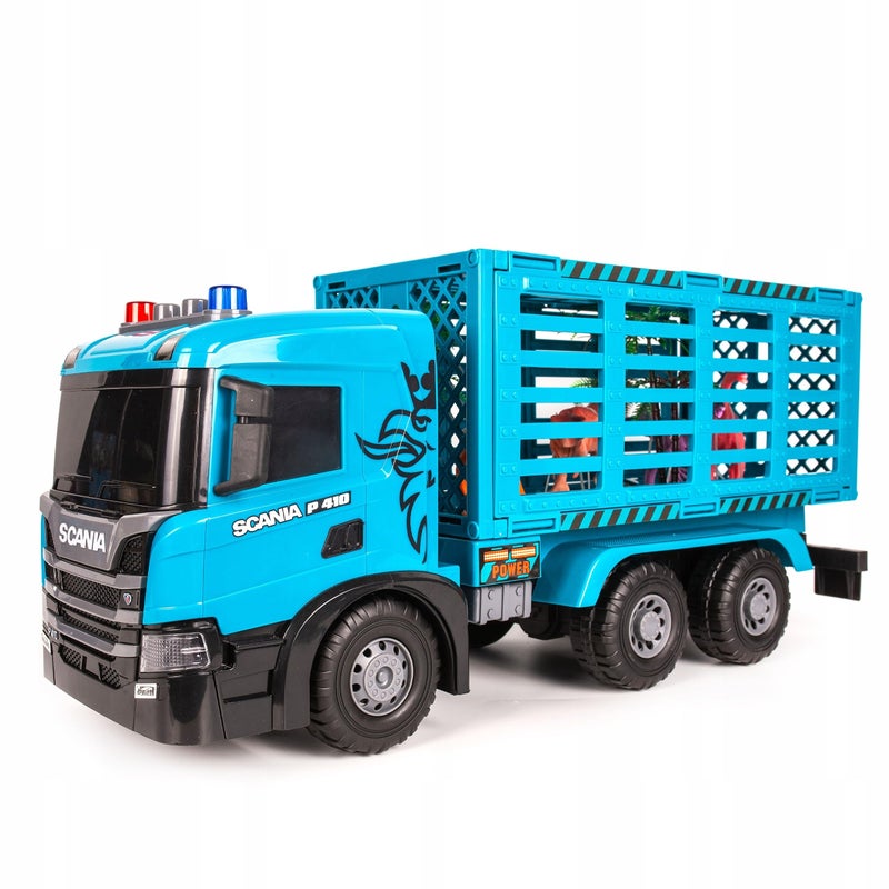 The Toys Home شاحنة نقل الحيوانات الكبيرة من SCANIA تعمل بالاحتكاك، مركبة نقل الماشية الزرقاء مع قفص، شاحنة نقل ثقيلة للأطفال من عمر 3 سنوات فما فوق - Image 1