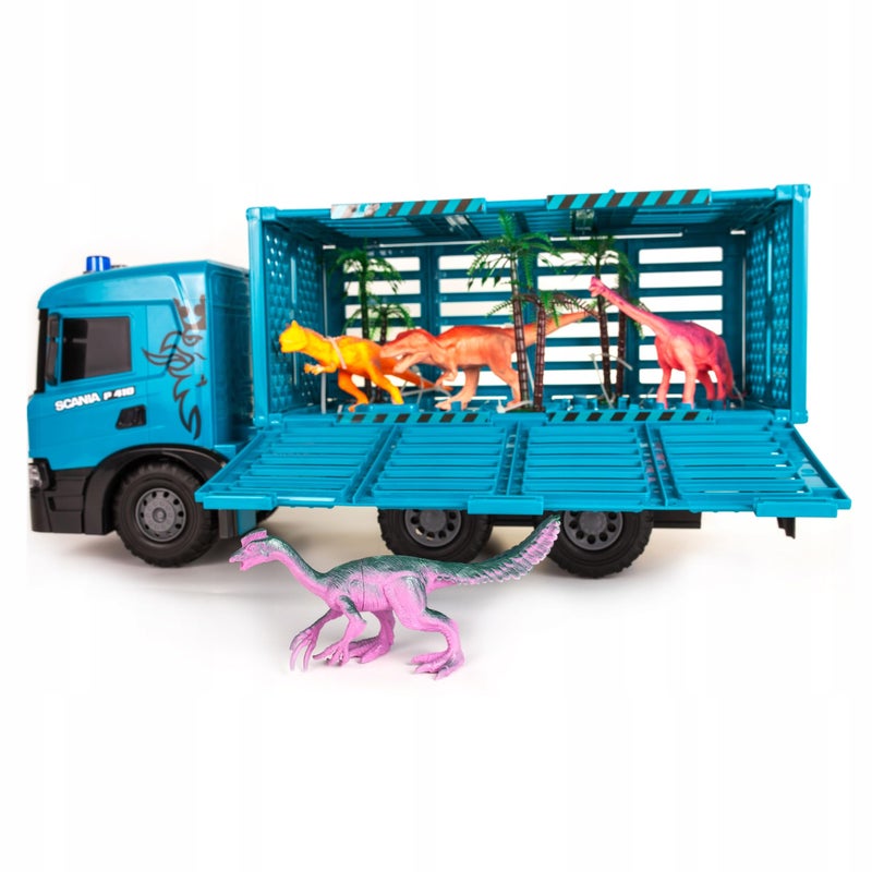 The Toys Home شاحنة نقل الحيوانات الكبيرة من SCANIA تعمل بالاحتكاك، مركبة نقل الماشية الزرقاء مع قفص، شاحنة نقل ثقيلة للأطفال من عمر 3 سنوات فما فوق - Image 4