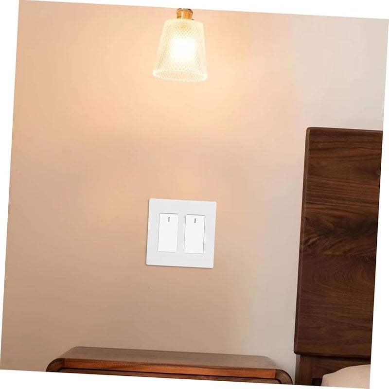 غطية مفتاح مزدوج بدون براغي، علبة من قطعتين، تصميم بسيط باللون الأبيض من البلاستيك - Image 4