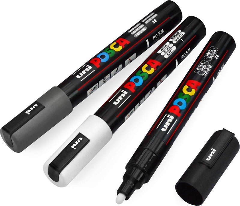 Posca Paint Marker Set of 3 Medium Neutral Tones 5M Medium Markers with Reversible Tips Marker Set of Acrylic Paint Pens Pens for Art Supplies Fabric Paint - Image 1