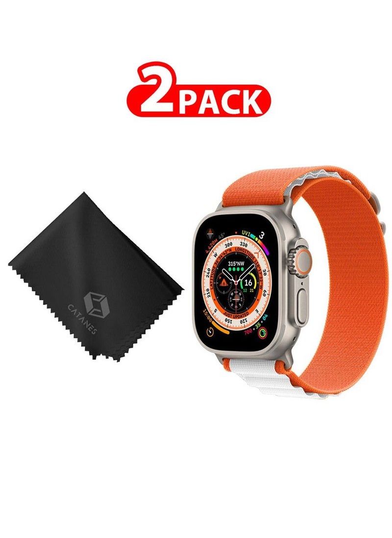 CATANES - 2 Packs Of Apple Watch Band and Microfiber Cloth Alpine Loop Band 49mm 45mm 44mm 42mm Women Men Adjustable with Metal G-Hook Strap for iWatch Ultra Series SE 8/7/6/5/4/3/2/1 Orange White - Image 1