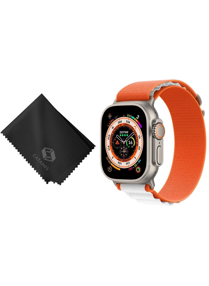 CATANES - 2 Packs Of Apple Watch Band and Microfiber Cloth Alpine Loop Band 49mm 45mm 44mm 42mm Women Men Adjustable with Metal G-Hook Strap for iWatch Ultra Series SE 8/7/6/5/4/3/2/1 Orange White - Image 1