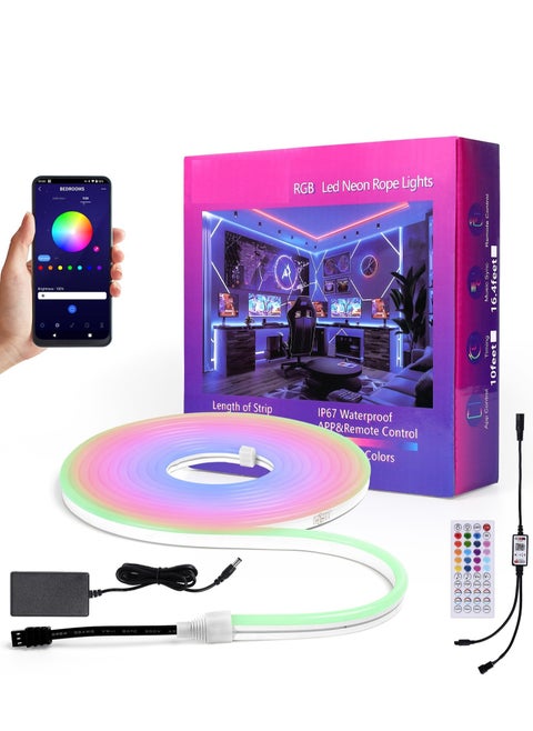5M Flexible Smart RGB LED Neon Strip Light with App/Remote Control,Flexible Led Rope Lights,Multiple Modes,IP65 Outdoor Neon Lights Waterproof,Music Sync Gaming Led Neon Strip Lights for for Home Decor Kitchen Bedroom
