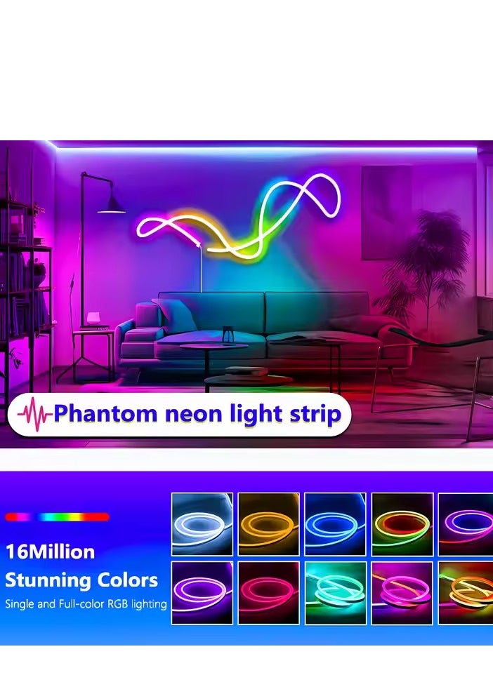 5M Flexible Smart RGB LED Neon Strip Light with App/Remote Control,Flexible Led Rope Lights,Multiple Modes,IP65 Outdoor Neon Lights Waterproof,Music Sync Gaming Led Neon Strip Lights for for Home Decor Kitchen Bedroom
