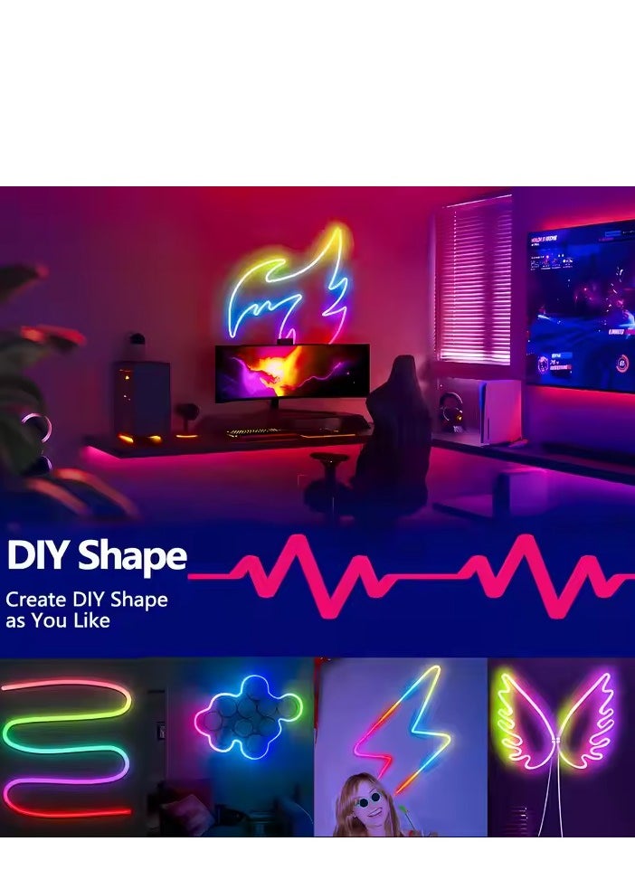5M Flexible Smart RGB LED Neon Strip Light with App/Remote Control,Flexible Led Rope Lights,Multiple Modes,IP65 Outdoor Neon Lights Waterproof,Music Sync Gaming Led Neon Strip Lights for for Home Decor Kitchen Bedroom