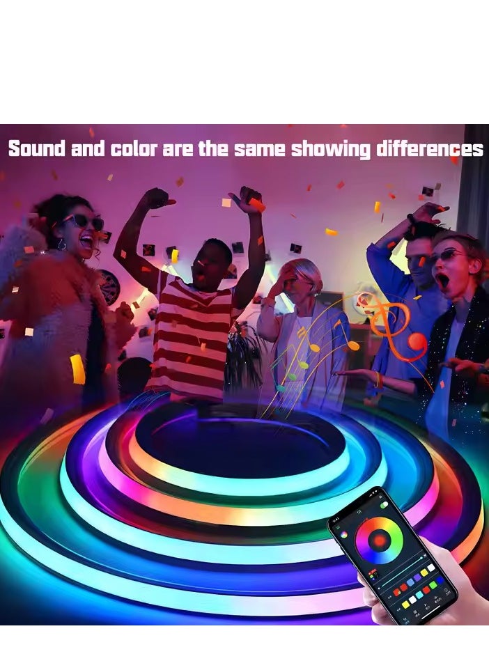 5M Flexible Smart RGB LED Neon Strip Light with App/Remote Control,Flexible Led Rope Lights,Multiple Modes,IP65 Outdoor Neon Lights Waterproof,Music Sync Gaming Led Neon Strip Lights for for Home Decor Kitchen Bedroom