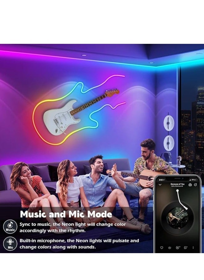 5M Flexible Smart RGB LED Neon Strip Light with App/Remote Control,Flexible Led Rope Lights,Multiple Modes,IP65 Outdoor Neon Lights Waterproof,Music Sync Gaming Led Neon Strip Lights for for Home Decor Kitchen Bedroom