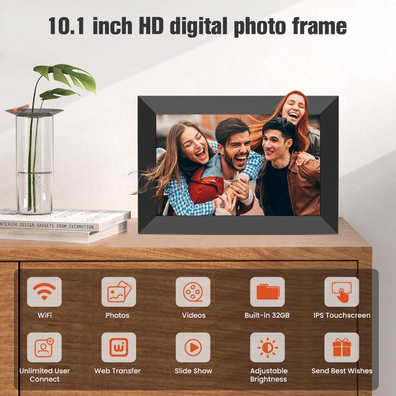 BIGASUO 10.1 Inch WiFi Digital Picture Frame, IPS HD Touch Screen Cloud Smart Photo Frames with Built-in 32GB Memory, Wall Mountable, Auto-Rotate, Share Photos Instantly from Anywhere - Image 3