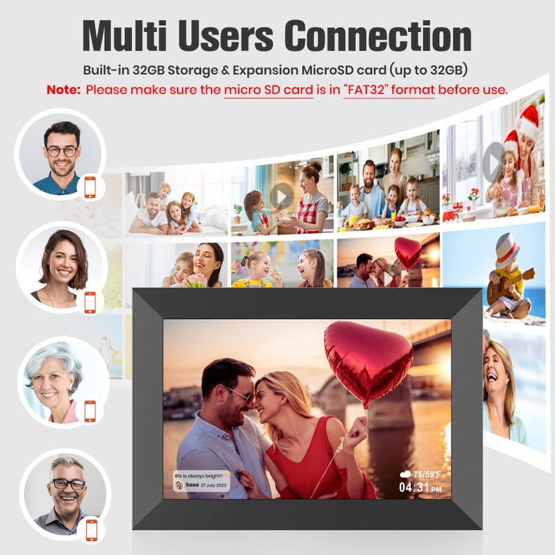 BIGASUO 10.1 Inch WiFi Digital Picture Frame, IPS HD Touch Screen Cloud Smart Photo Frames with Built-in 32GB Memory, Wall Mountable, Auto-Rotate, Share Photos Instantly from Anywhere - Image 5