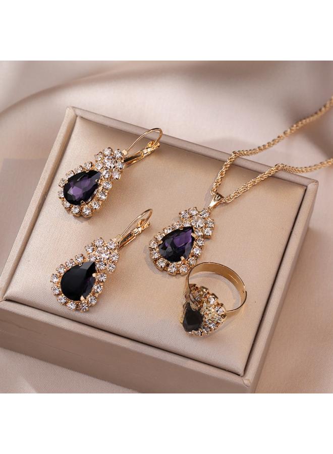 Necklace Female Net Red Emerald Zircon Niche Earrings Pendant High Sense Suit Titanium Steel Clavicle Chain 