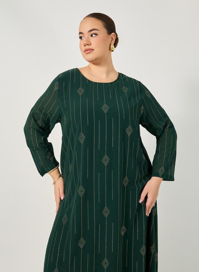 Styli Plus Size Embellished Round Neck Ruffled Hem Jalabiya  - Image 3
