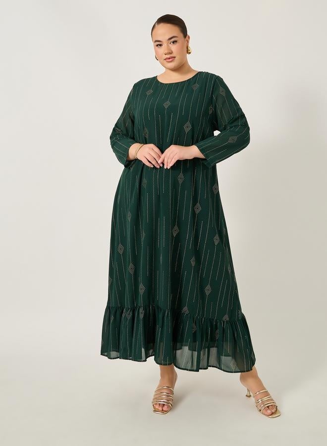 Styli Plus Size Embellished Round Neck Ruffled Hem Jalabiya  - Image 1