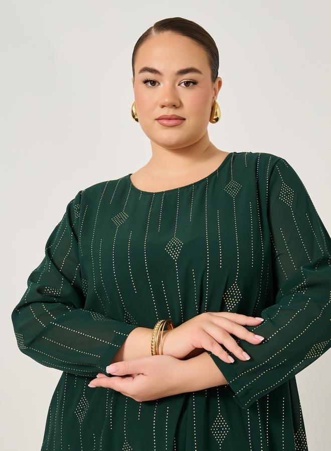 Styli Plus Size Embellished Round Neck Ruffled Hem Jalabiya  - Image 4