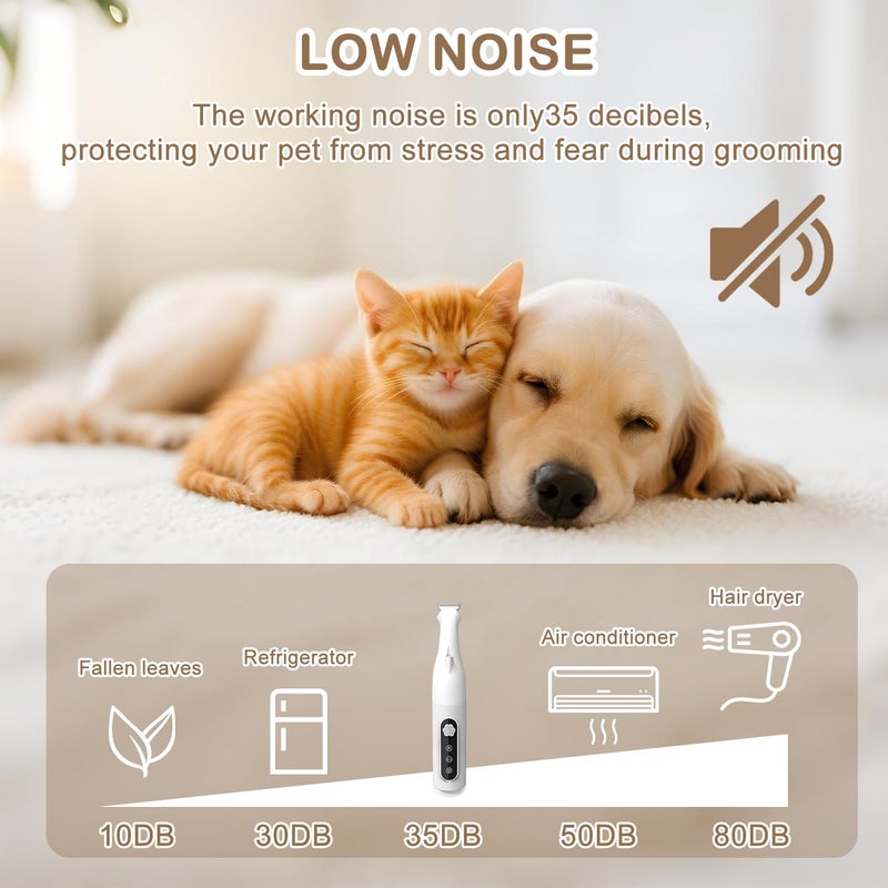 CoolShef Pet Paw Hair Trimmer with LED, Rechargeable Low Noise Dog & Cat Grooming Clippers, Safe Stainless Steel & Ceramic Blades, Ideal for Paws, Face, Ears and Small Areas - Image 4