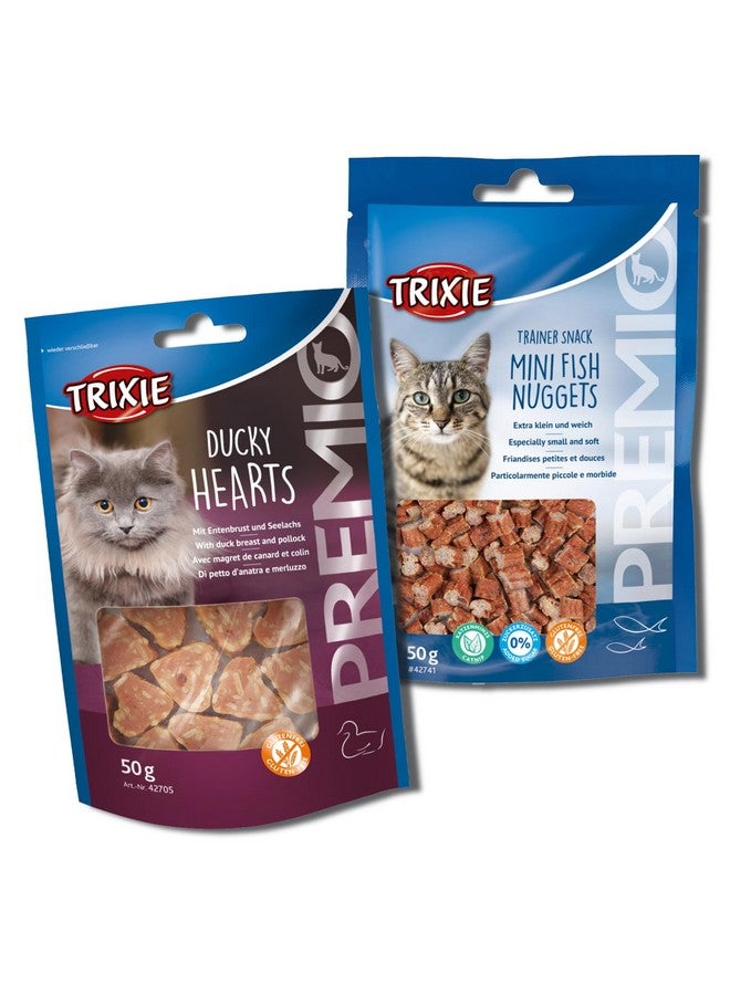 تريكسي مجموعة مكافآت القطط من Premio Ducky Hearts وPremio Trainer Snack Mini Fish Nuggets، مكافآت غنية بالعناصر الغذائية للقطط، مناسبة لجميع السلالات - (عبوة من قطعتين) - Image 1