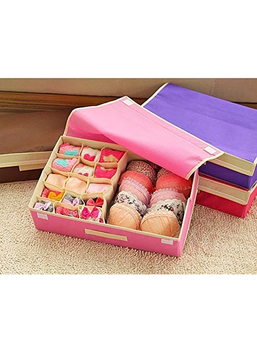 Styleys Styleys 151_Purple Non Woven Multi Compartment Cell Foldable Storage BoxCloset OrganizerNonSmell Drawer Organizer for Underwear Closet Storage Socks Bra Panty Tie Scarf  - Image 5