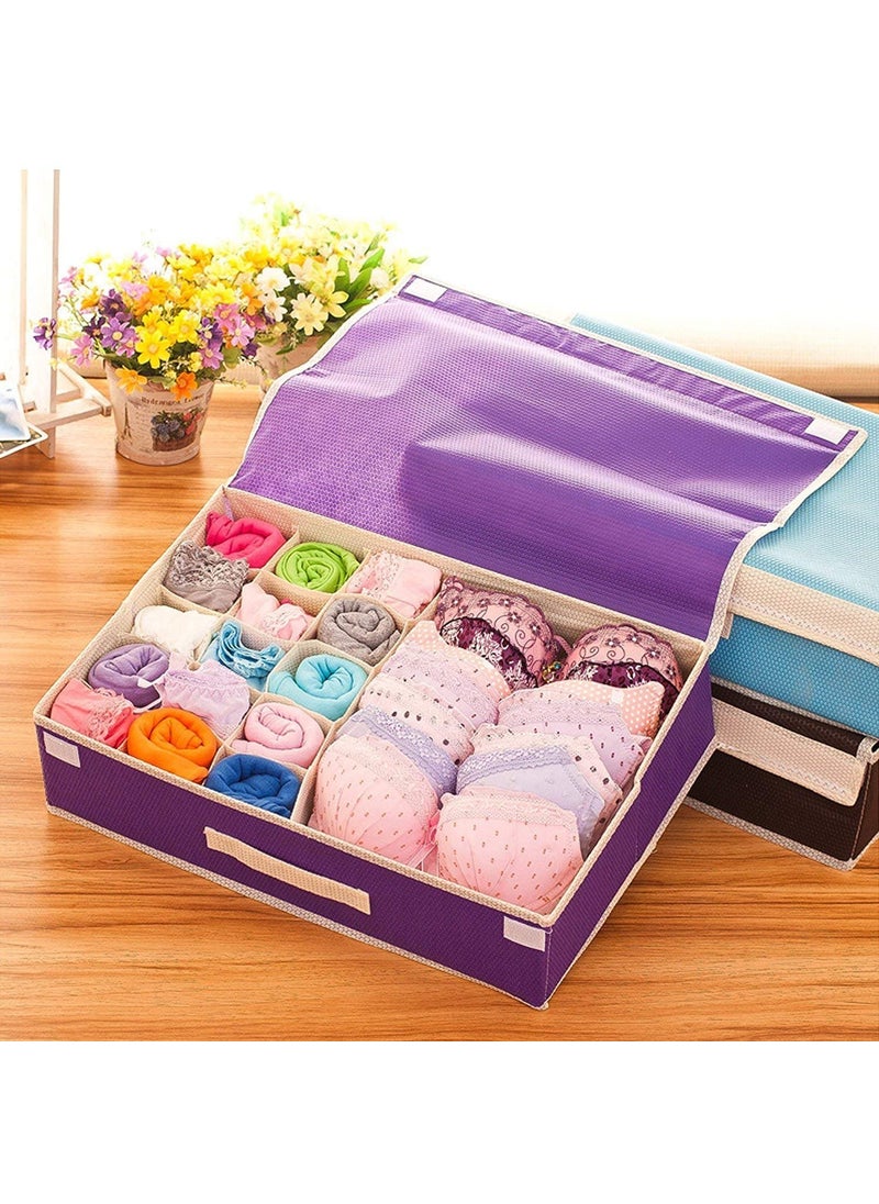 Styleys Styleys 151_Purple Non Woven Multi Compartment Cell Foldable Storage BoxCloset OrganizerNonSmell Drawer Organizer for Underwear Closet Storage Socks Bra Panty Tie Scarf  - Image 1