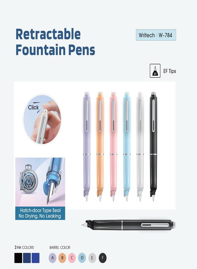 WRITECH Retractable Fountain Pen | Fine Nib | Blue Ink Cartridges Included (Purple) - Image 4