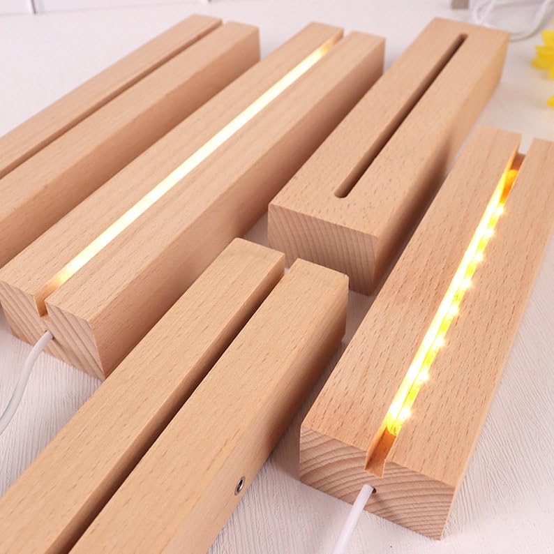 LED Display Night Lights Wood Lighted Base L Stand for DIY Glass Jewelry 300mm Name Letters Resin Art Display (14 n)