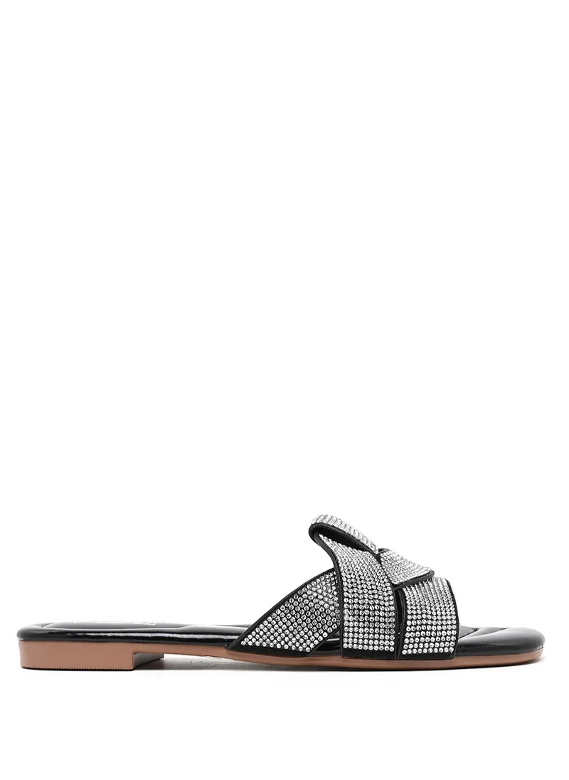 كابلي Comfort Embellished cross strap slide Flat Sandals