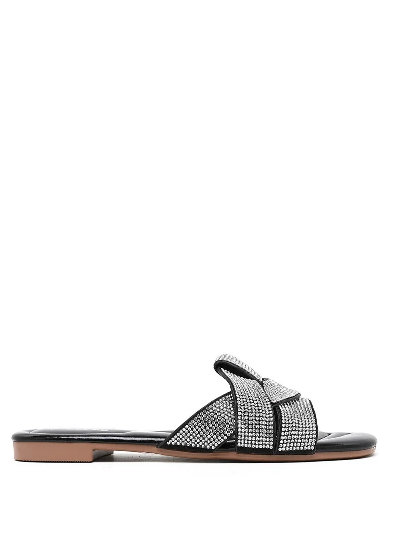 Comfort Embellished cross strap slide Flat Sandals
