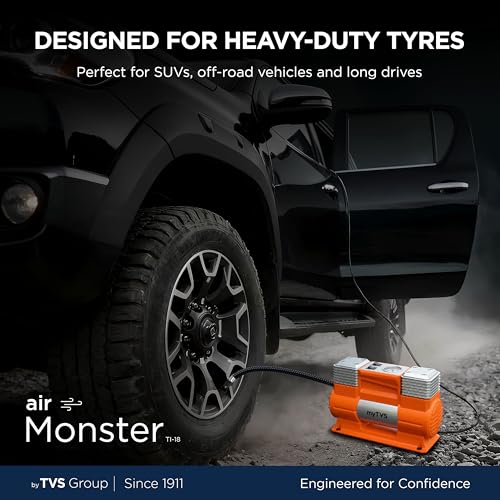 myTVS air Monster Heavy Duty Tyre Inflator for SUV/Sedan, 150 PSI Metal Body Fast Inflation Air Pump for Car tire with Dual Cylinder High-Performance Compressor with LED & 1+1 Year Warranty (TI-18) - Image 3