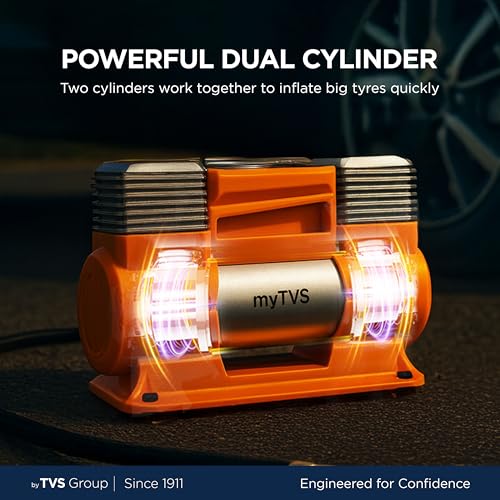 myTVS air Monster Heavy Duty Tyre Inflator for SUV/Sedan, 150 PSI Metal Body Fast Inflation Air Pump for Car tire with Dual Cylinder High-Performance Compressor with LED & 1+1 Year Warranty (TI-18) - Image 4