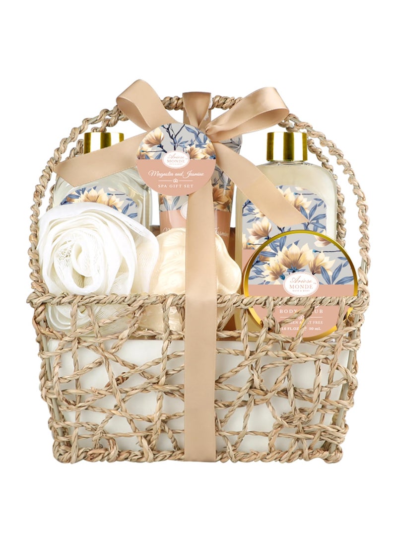 ArioseMonde - Home Spa Gift Basket, Bath Spa Kit for Women, with Body Lotion, Shower Gel, Bubble Bath, Body Scrub, Bath Salt, Bath Bomb, Bath Gift Set for Mother, Wife Her, with Magnolia and Jasmine Scent - Image 1