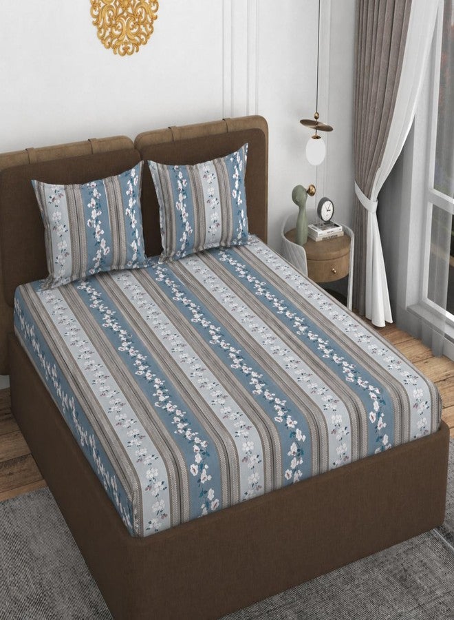 VOMZER 320 TC Cotton Feel All Around Elastic Fitted Bedsheets King Size, Premium Fitted Bedsheets King Size for Double Bed with 2 Pillow Covers, Size- 78” x 72” (Grey Blossom) - Image 3