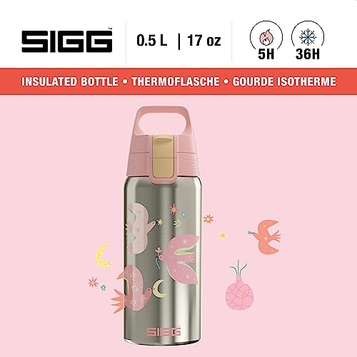 Sigg Insulated Kids Water Bottle Shield One Therm Fly Away Suitable For Carbonated Beverages Leakproof Dishwasher Safe BPA Free 90 Recycled Stainless Steel Brushed Birds 17Oz - Image 3