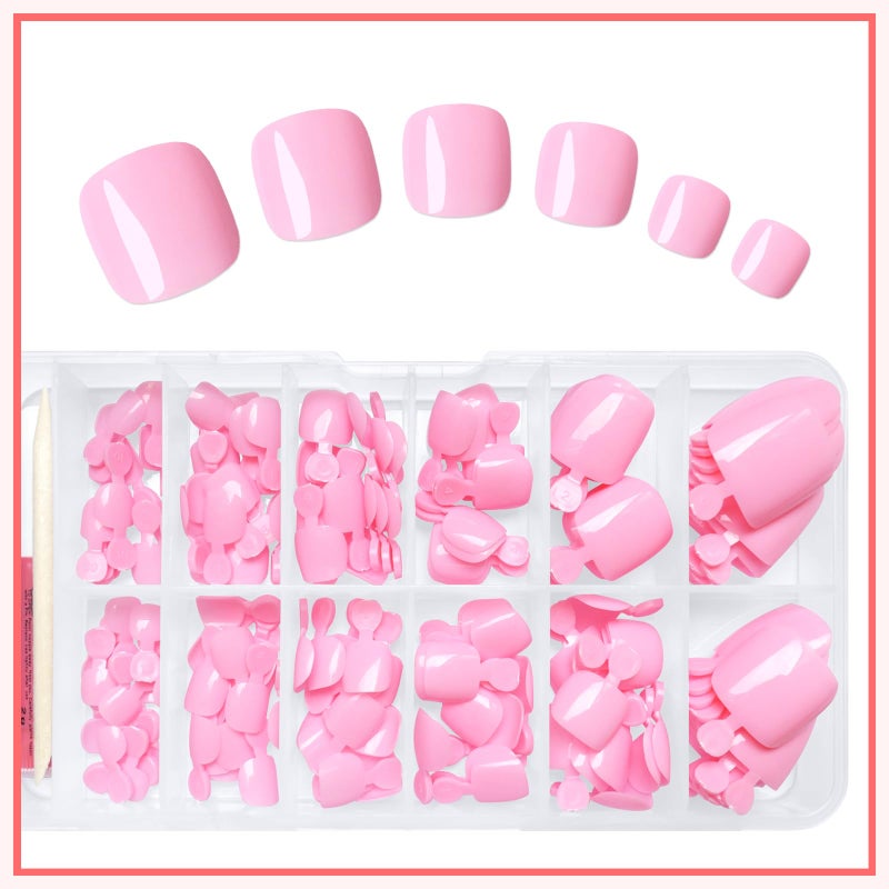 LuckForever 168pc Press on Toenails Women Fake Toe Nails with Adhesive Tabs, Pink Fake Toenails Press on Nails Toe Acrylic Nail Tips Short Square False Toenails Artificial Toe Nails Press ons - Image 5