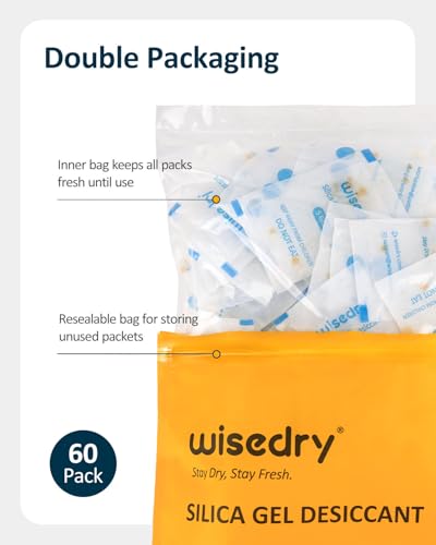 wisedry 5 Gram [60 Packs] Food Grade Silica Gel Packs Rechargeable Desiccant Dehumidifiers Pouches with Color Indicating Beads Reusable Moisture Absorbers for Food Storage - Image 5