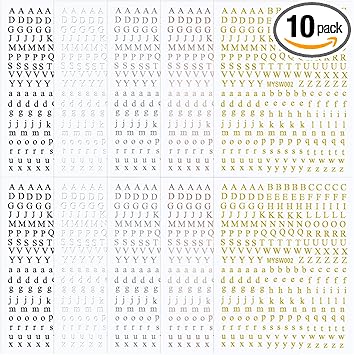 Hariendny 10 Sheets Glitter English Alphabet Decals Letter Art Stickers SelfAdhesive Small Letter Design Stickers for DIY Nail Decoration 5 Colors - Image 1